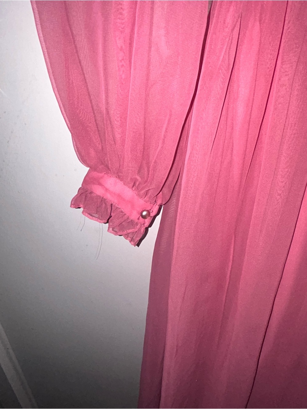 Vintage Raspberry Pink Maxi Dress with Ruffle Collar - Picture 2 of 7